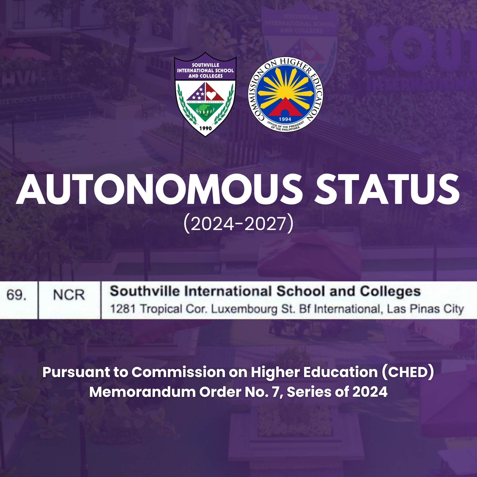 Southville International School and Colleges Retains Autonomous Status