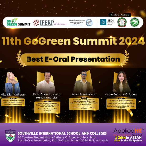 BS Tourism Student Wins Best E-Oral Presentation at the 11th GoGreen Summit 2024, Bali, Indonesia